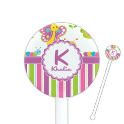 Butterflies & Stripes 5.5" Round Plastic Stir Sticks - White - Double Sided (Personalized)