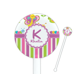 Butterflies & Stripes 5.5" Round Plastic Stir Sticks - White - Single Sided (Personalized)