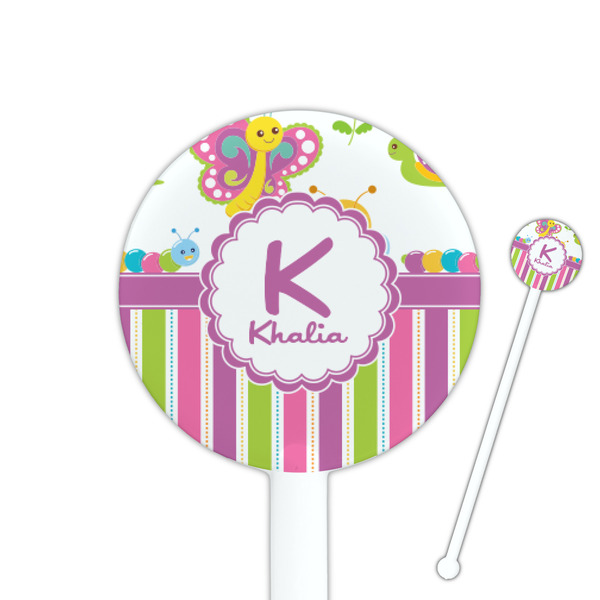 Custom Butterflies & Stripes 5.5" Round Plastic Stir Sticks - White - Single Sided (Personalized)