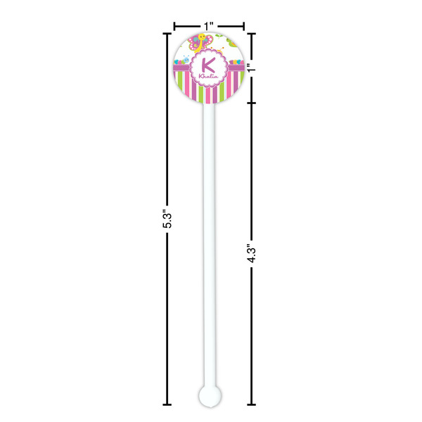 Butterflies & Stripes White Plastic 5.5" Stir Stick - Round - Dimensions