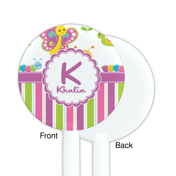 Butterflies & Stripes White Plastic 5.5" Stir Stick - Single Sided - Round - Front & Back