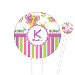 Butterflies & Stripes 6" Round Plastic Food Picks - White - Single Sided (Personalized)