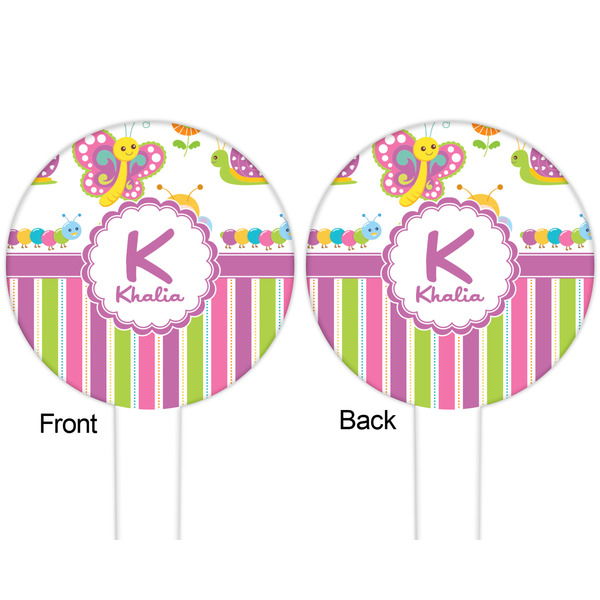 Butterflies & Stripes White Plastic 6" Food Pick - Round - Double Sided - Front & Back