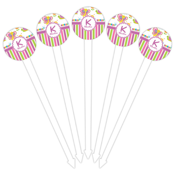 Butterflies & Stripes White Plastic 6" Food Pick - Round - Fan View