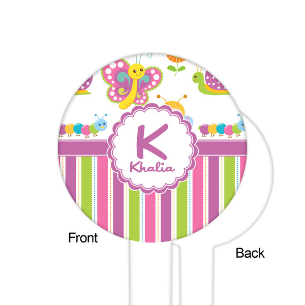 Butterflies & Stripes White Plastic 6" Food Pick - Round - Single Sided - Front & Back