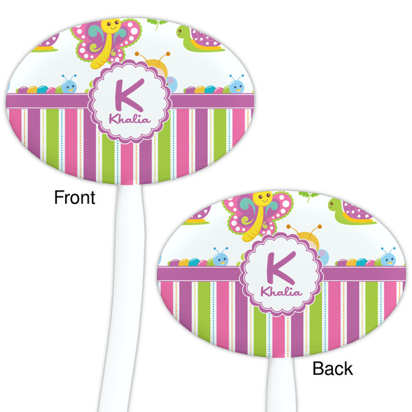Butterflies & Stripes White Plastic 7" Stir Stick - Double Sided - Oval - Front & Back