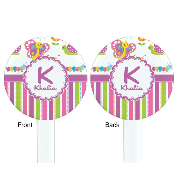Butterflies & Stripes White Plastic 7" Stir Stick - Double Sided - Round - Front & Back