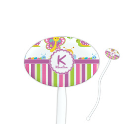 Butterflies & Stripes 7" Oval Plastic Stir Sticks - White - Double Sided (Personalized)