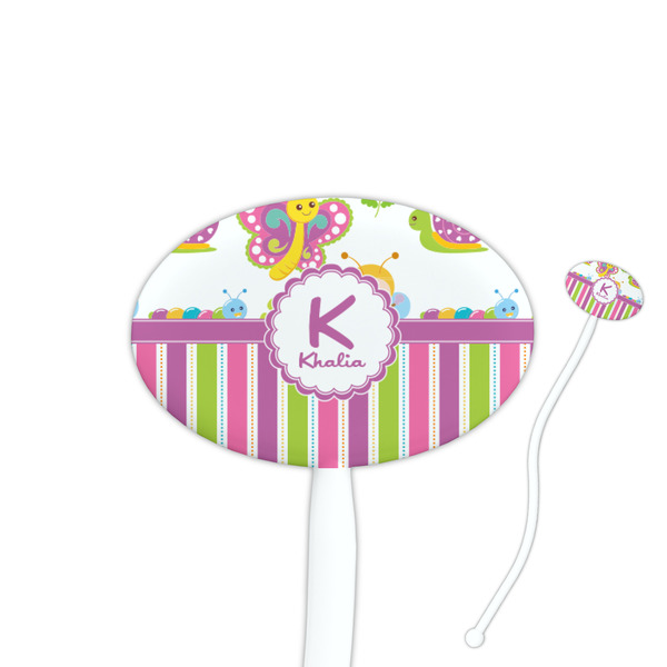 Custom Butterflies & Stripes 7" Oval Plastic Stir Sticks - White - Single Sided (Personalized)