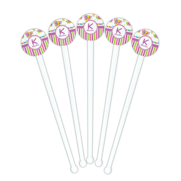 Butterflies & Stripes White Plastic 7" Stir Stick - Round - Fan View