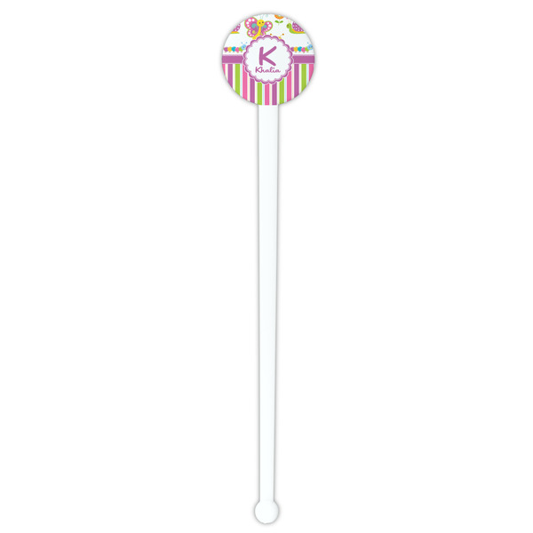 Butterflies & Stripes White Plastic 7" Stir Stick - Round - Single Stick