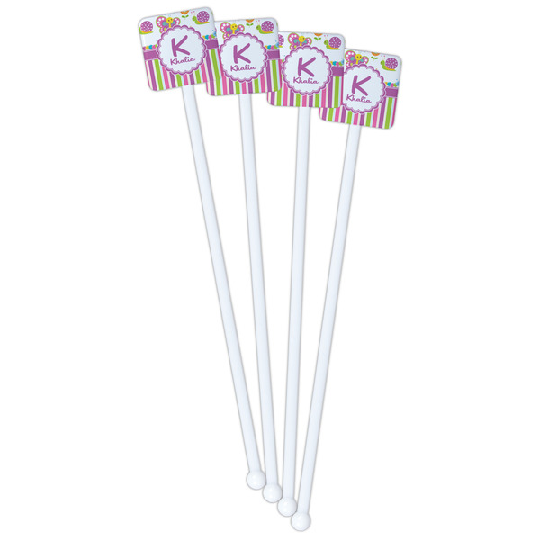 Butterflies & Stripes White Plastic Stir Stick - Single Sided - Square - Front