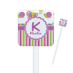 Butterflies & Stripes Square Plastic Stir Sticks - Double Sided (Personalized)