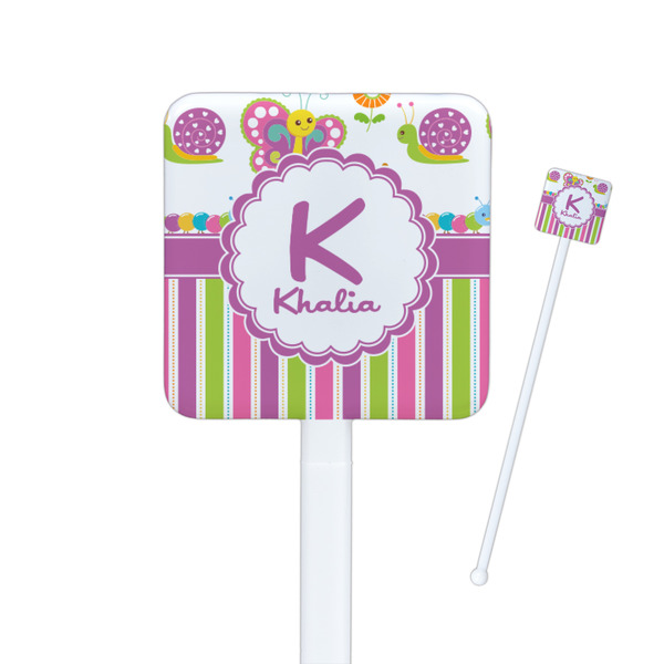 Custom Butterflies & Stripes Square Plastic Stir Sticks - Double Sided (Personalized)