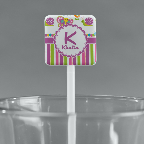 Butterflies & Stripes White Plastic Stir Stick - Square - Main
