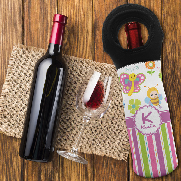 Butterflies & Stripes Wine Tote Bag - FLATLAY