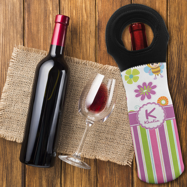 Butterflies & Stripes Wine Tote Bag - FLATLAY