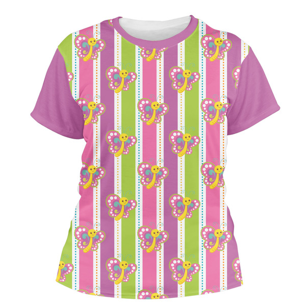 Custom Butterflies & Stripes Women's Crew T-Shirt