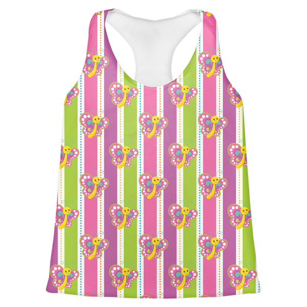 Custom Butterflies & Stripes Womens Racerback Tank Top - 2X Large