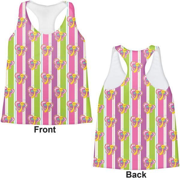 Butterflies & Stripes Womens Racerback Tank Tops - Medium - Front and Back
