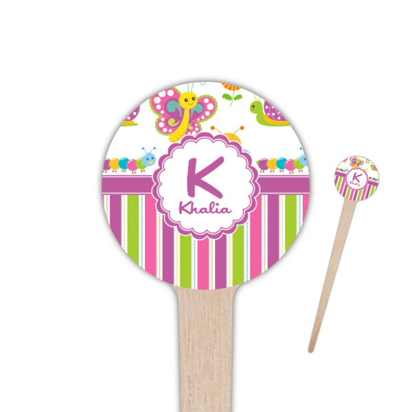 Custom Butterflies & Stripes 4" Round Wooden Food Picks - Single Sided (Personalized)