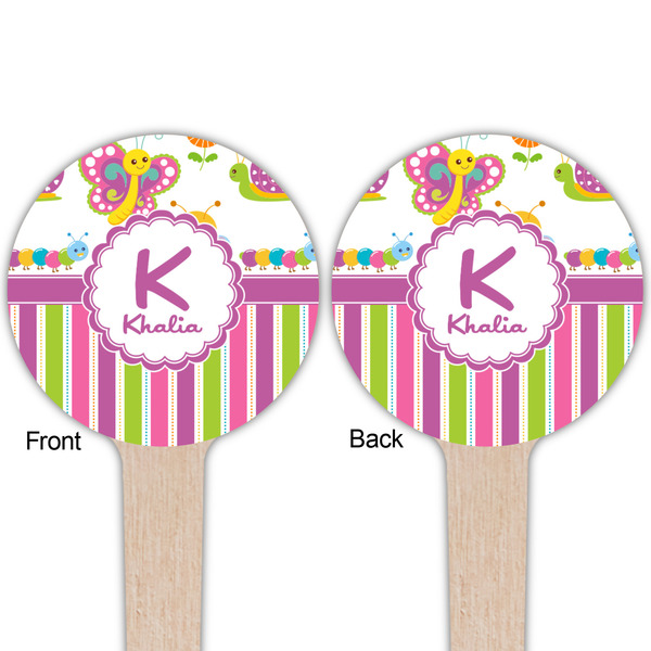 Butterflies & Stripes Wooden 4" Food Pick - Round - Double Sided - Front & Back