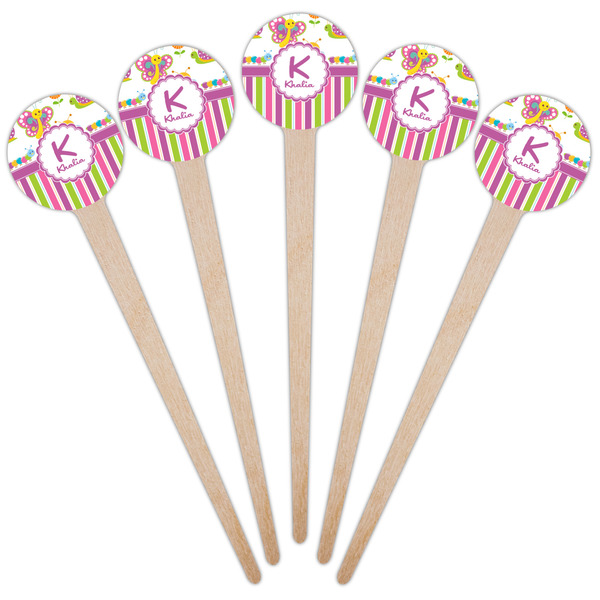 Butterflies & Stripes Wooden 4" Food Pick - Round - Fan View