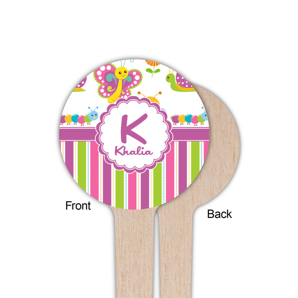 Butterflies & Stripes Wooden 4" Food Pick - Round - Single Sided - Front & Back