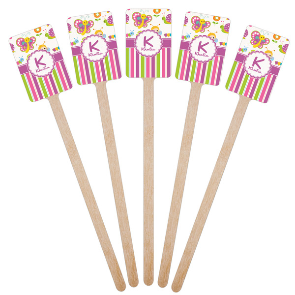 Butterflies & Stripes Wooden 6.25" Stir Stick - Rectangular - Fan View