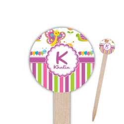 Butterflies & Stripes 6" Round Wooden Food Picks - Double Sided (Personalized)