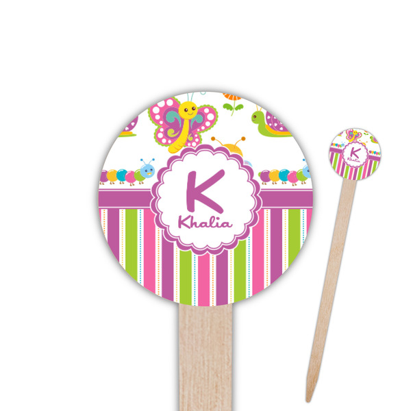 Custom Butterflies & Stripes Round Wooden Food Picks (Personalized)