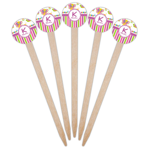 Butterflies & Stripes Wooden 6" Food Pick - Round - Fan View