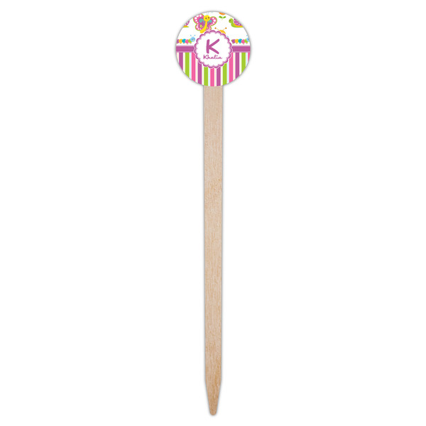 Butterflies & Stripes Wooden 6" Food Pick - Round - Single Pick