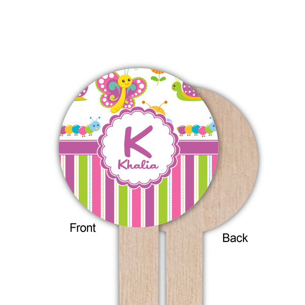 Butterflies & Stripes Wooden 6" Food Pick - Round - Single Sided - Front & Back