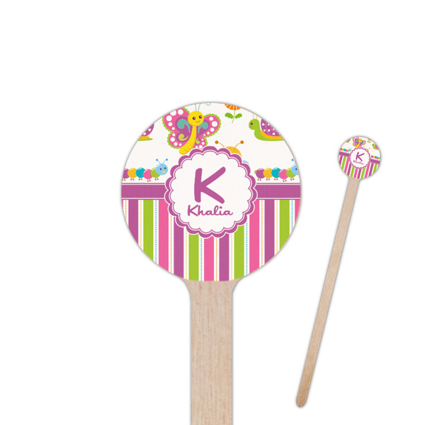 Custom Butterflies & Stripes 7.5" Round Wooden Stir Sticks - Single Sided (Personalized)