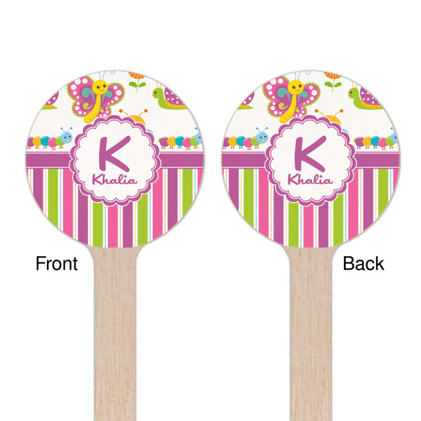 Butterflies & Stripes Wooden 7.5" Stir Stick - Round - Double Sided - Front & Back