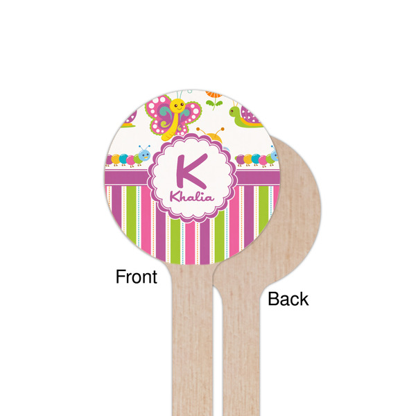 Butterflies & Stripes Wooden 7.5" Stir Stick - Round - Single Sided - Front & Back