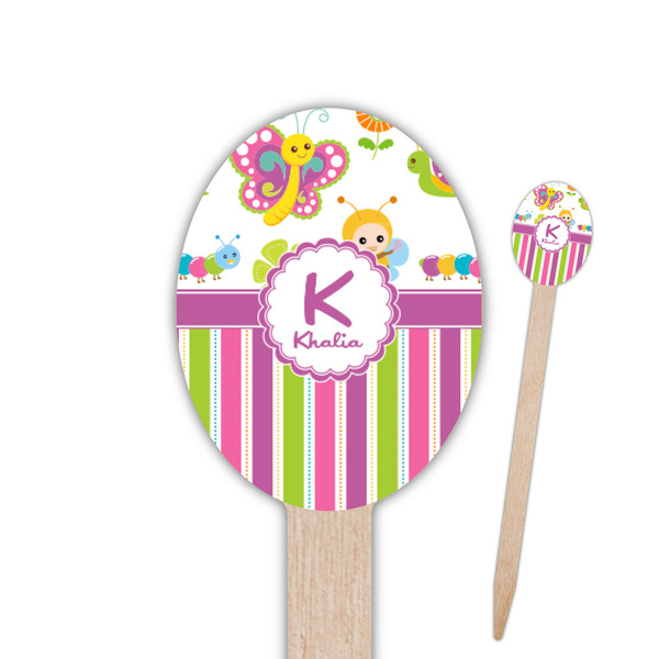 Custom Butterflies & Stripes Oval Wooden Food Picks (Personalized)