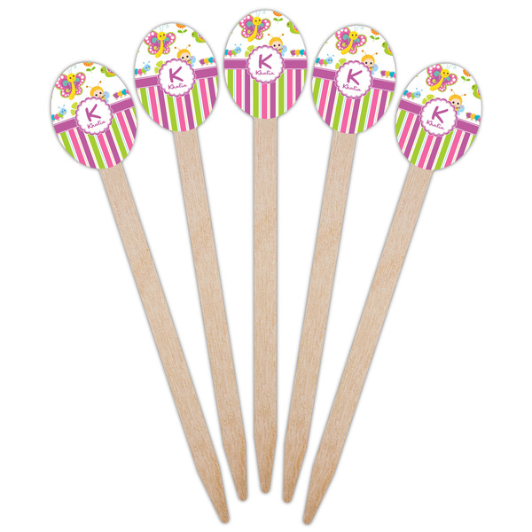 Butterflies & Stripes Wooden Food Pick - Oval - Fan View