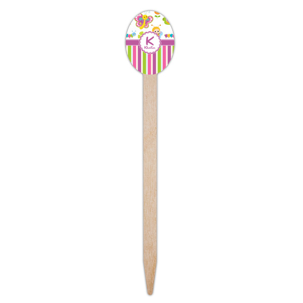 Butterflies & Stripes Wooden Food Pick - Oval - Single Pick