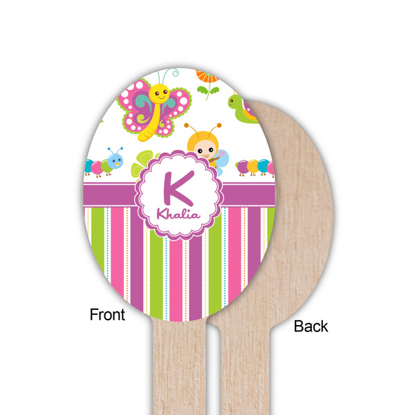 Butterflies & Stripes Wooden Food Pick - Oval - Single Sided - Front & Back