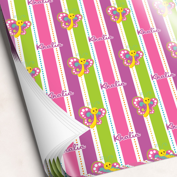 Custom Butterflies & Stripes Wrapping Paper Sheets - Single-Sided - 20" x 28" (Personalized)