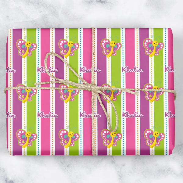 Custom Butterflies & Stripes Wrapping Paper (Personalized)