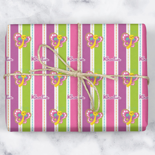 Butterflies & Stripes Wrapping Paper Roll - Matte - Wrapped Box