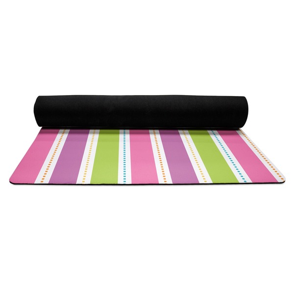 Butterflies & Stripes Yoga Mat Rolled up Black Rubber Backing