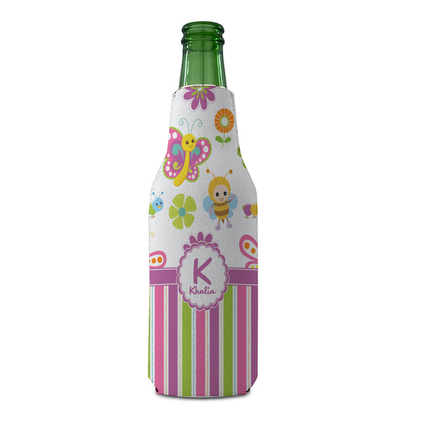 Butterflies & Stripes Zipper Bottle Cooler - FRONT (bottle)