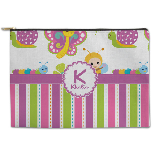 Custom Butterflies & Stripes Zipper Pouch - Large - 12.5"x8.5" (Personalized)