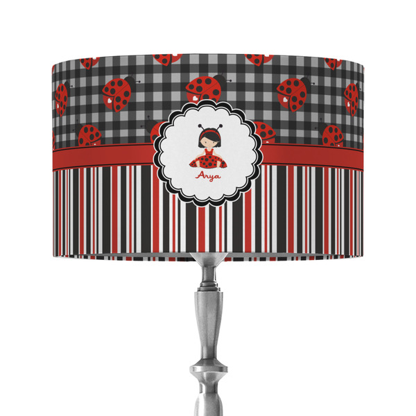 Ladybugs & Stripes 12" Drum Lampshade - ON STAND (Fabric)