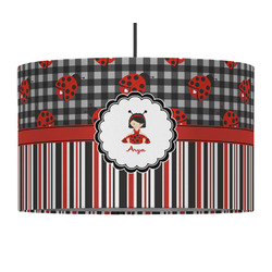 Ladybugs & Stripes 12" Drum Pendant Lamp - Fabric (Personalized)