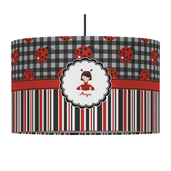 Custom Ladybugs & Stripes 12" Drum Pendant Lamp - Fabric (Personalized)